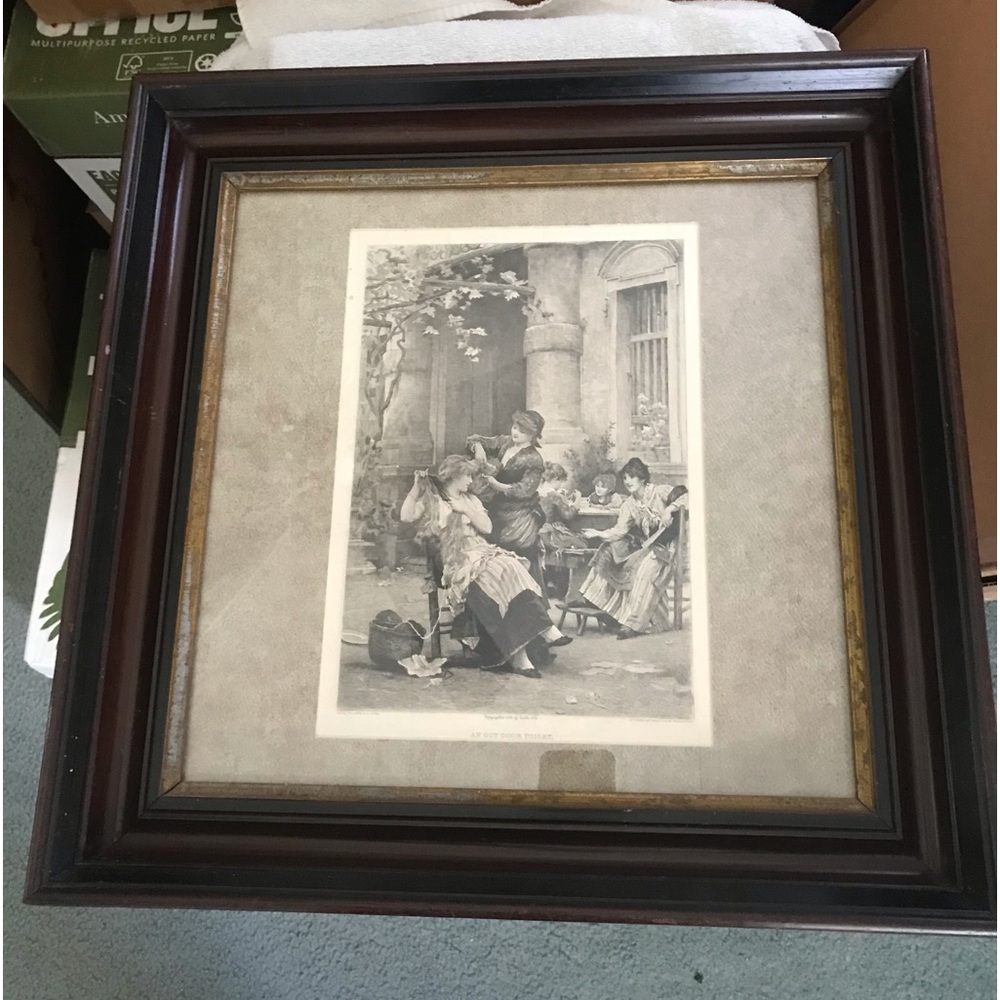 Print of a etching of An Out Door Toilet by Hamilton Hamilton copyright 1891 .